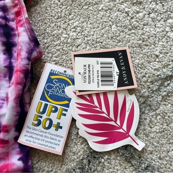 Andy and Evan tie dye fringe one piece bathing suit upf 50 purple pink new 4T - Picture 8 of 8